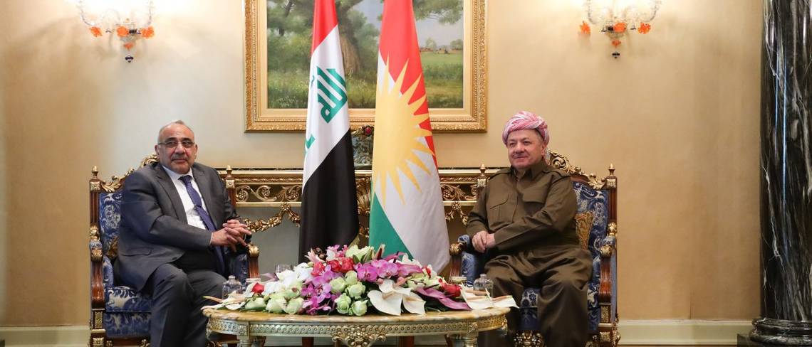 السيد عادل عبد المهدي يلتقي زعيم الحزب الديمقراطي الكردستاني السيد مسعود البارزاني